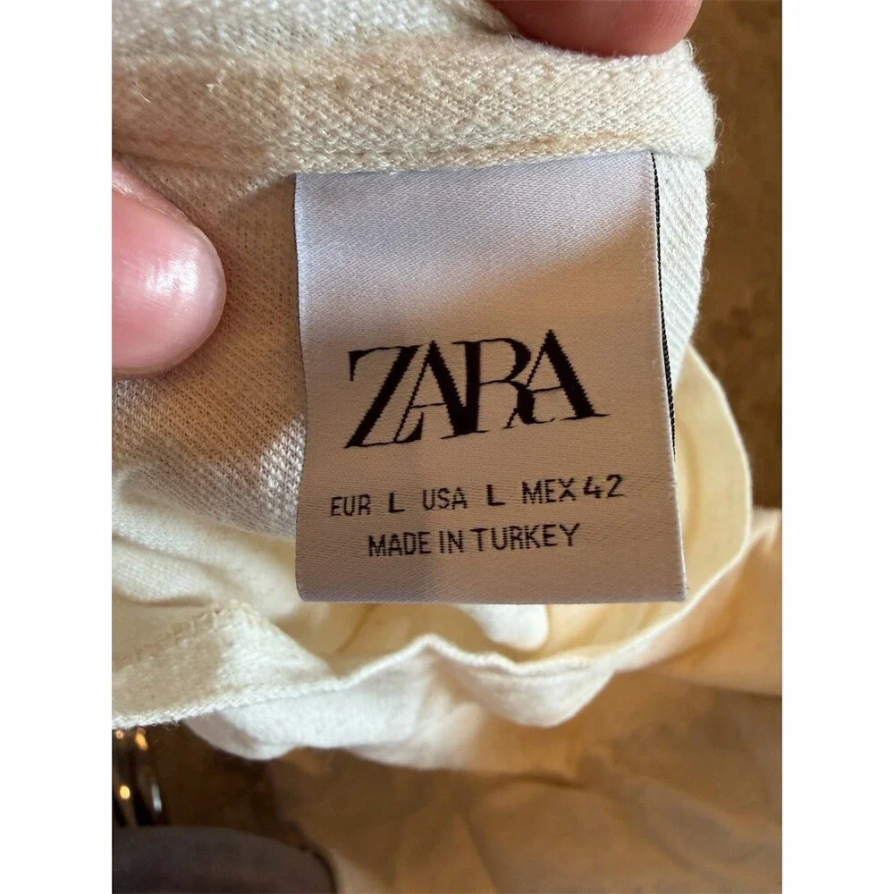 ZARA Men's Tank Top Size L White Sleeveless Crew Neck Nice Try Patch Logo